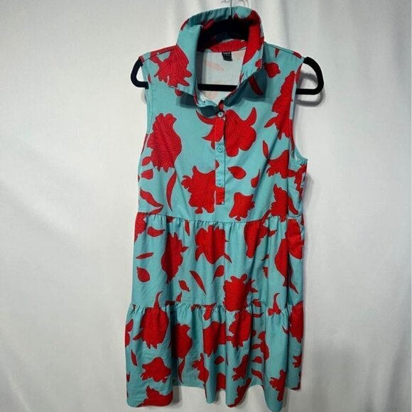Woman’s ruffle hem sleeveless sundress. Teal/red. Size XL (12). New! - Picture 11 of 12